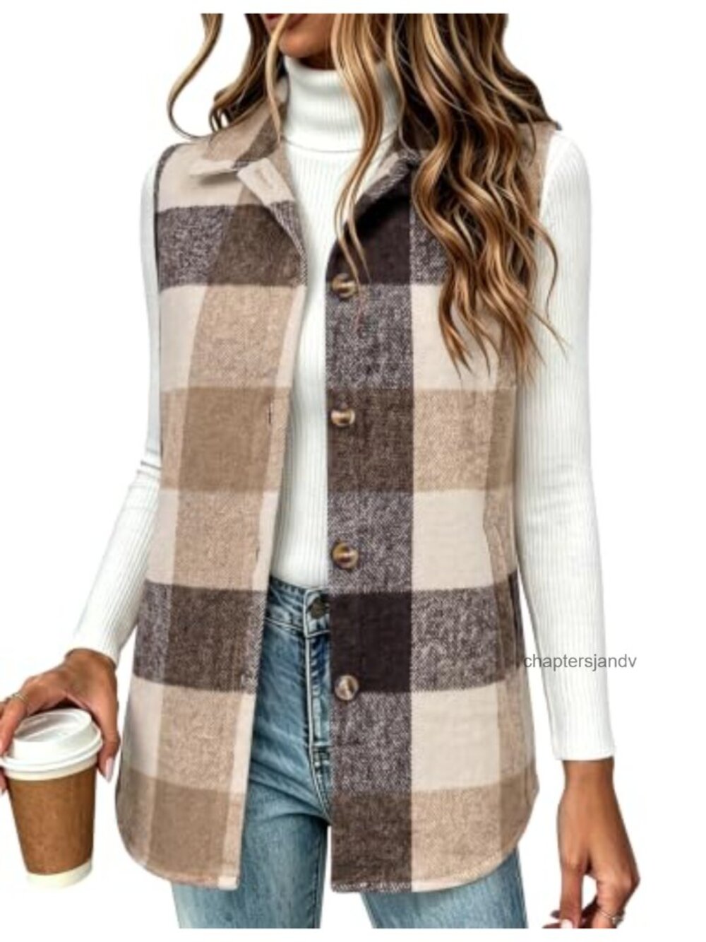 Plaid Sleeveless Button Down Vest Flannel Jacket Workwear Fall Layering